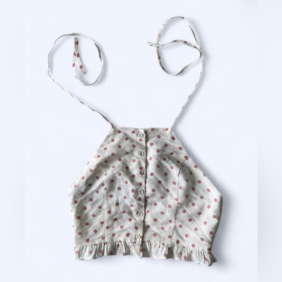 Kimchi Blue Womens Pink White Polka Dot Preppy Button Up Front Halter Top Small - Picture 1 of 8